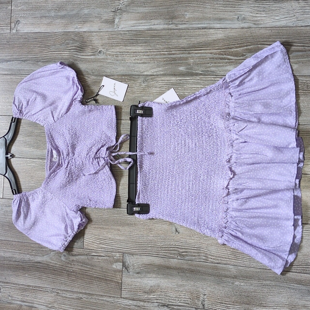 Japna NWT Lavender Polka Dot Smocked Skirt Set S